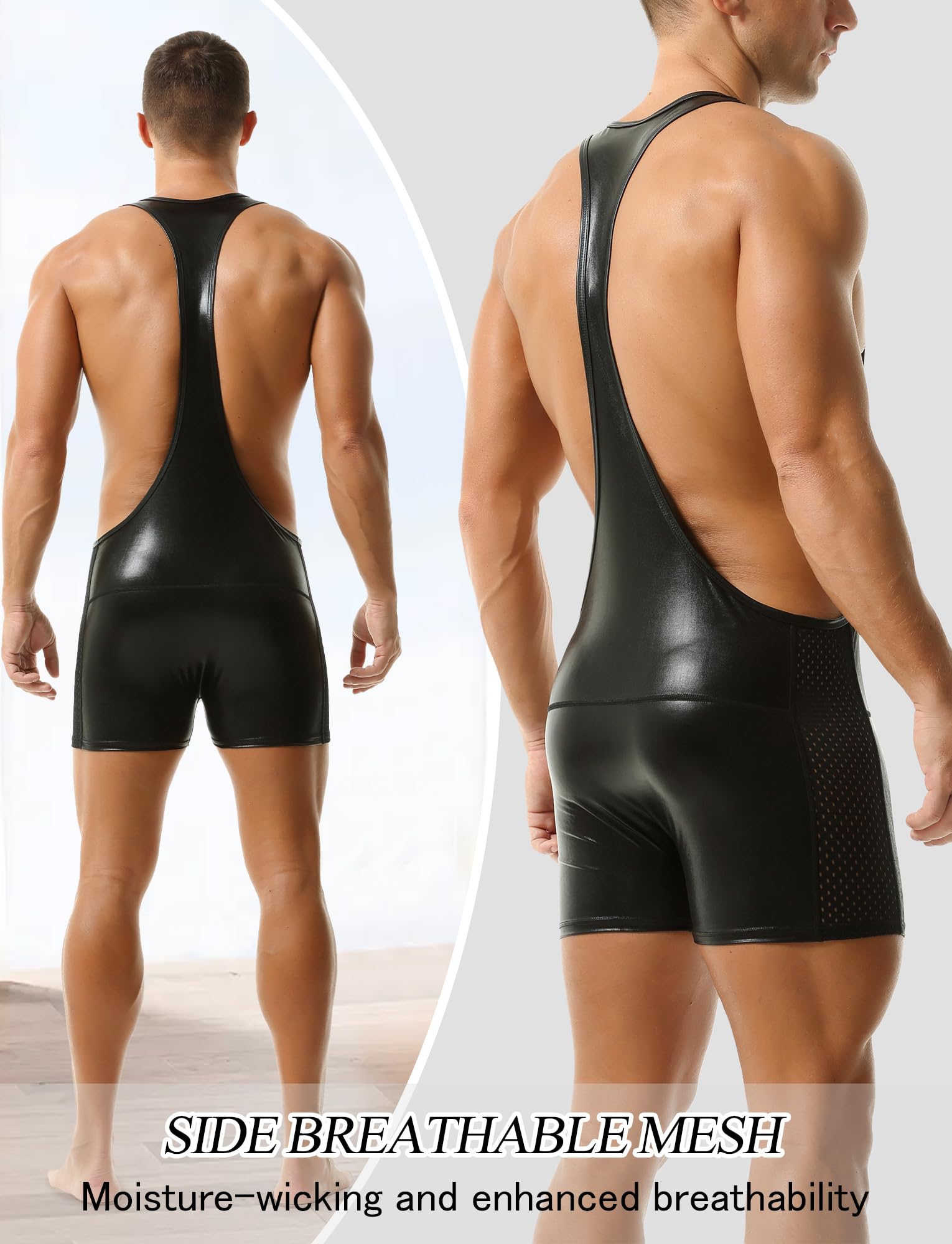AIEOE Herren Wrestling Singlet Trikot Einteilige Sport Jumpsuit Metallic Athletic Supporters Jockstrap S-XL