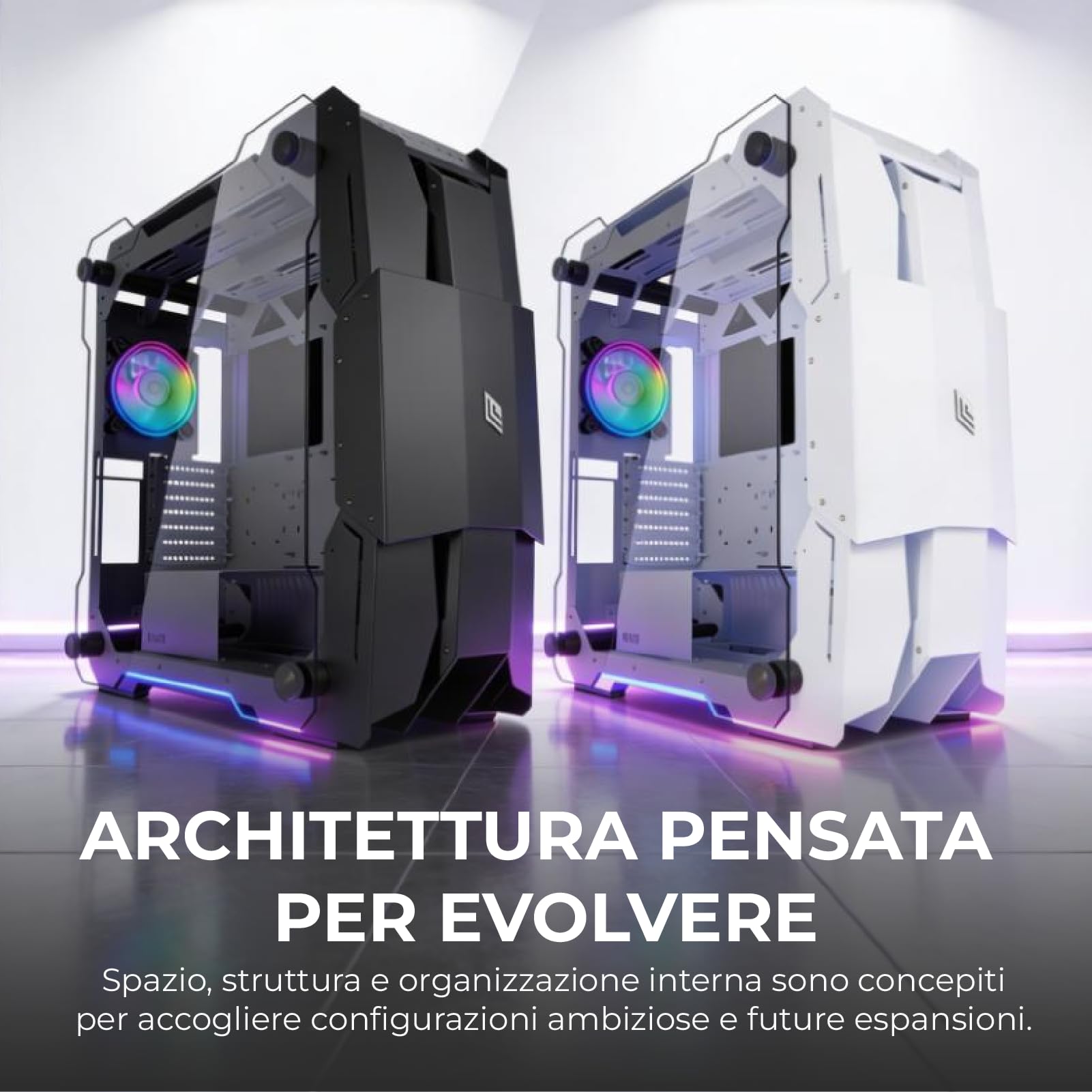 Noua Ego | Case PC Gaming Full Tower | Supporta E-ATX | 1.2mm SPCC | Ventola PWM ARGB | Supporta Radiatori da 360 mm | Pannelli Laterali in Vetro Temperato, Nero