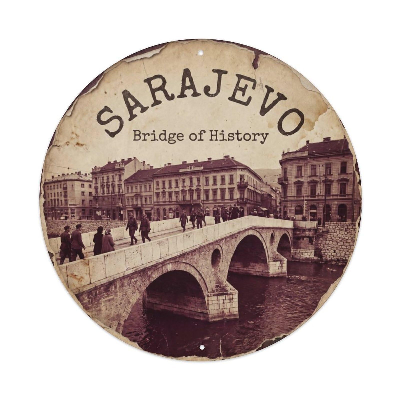 Bridge Historic Passage Crossing Metal Tin Sign Plaque Wall Decor for Cafe, Club Bar, Office, Home Garden Round Metal Poster 8x8Inch