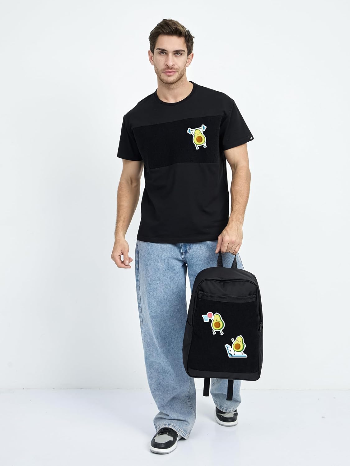 Unisex Large Black Backpack with Sticker & Patches Area, Ideal for Laptop, Travel & Work with 3 Fun Avocado Sports Stickers and Patches
