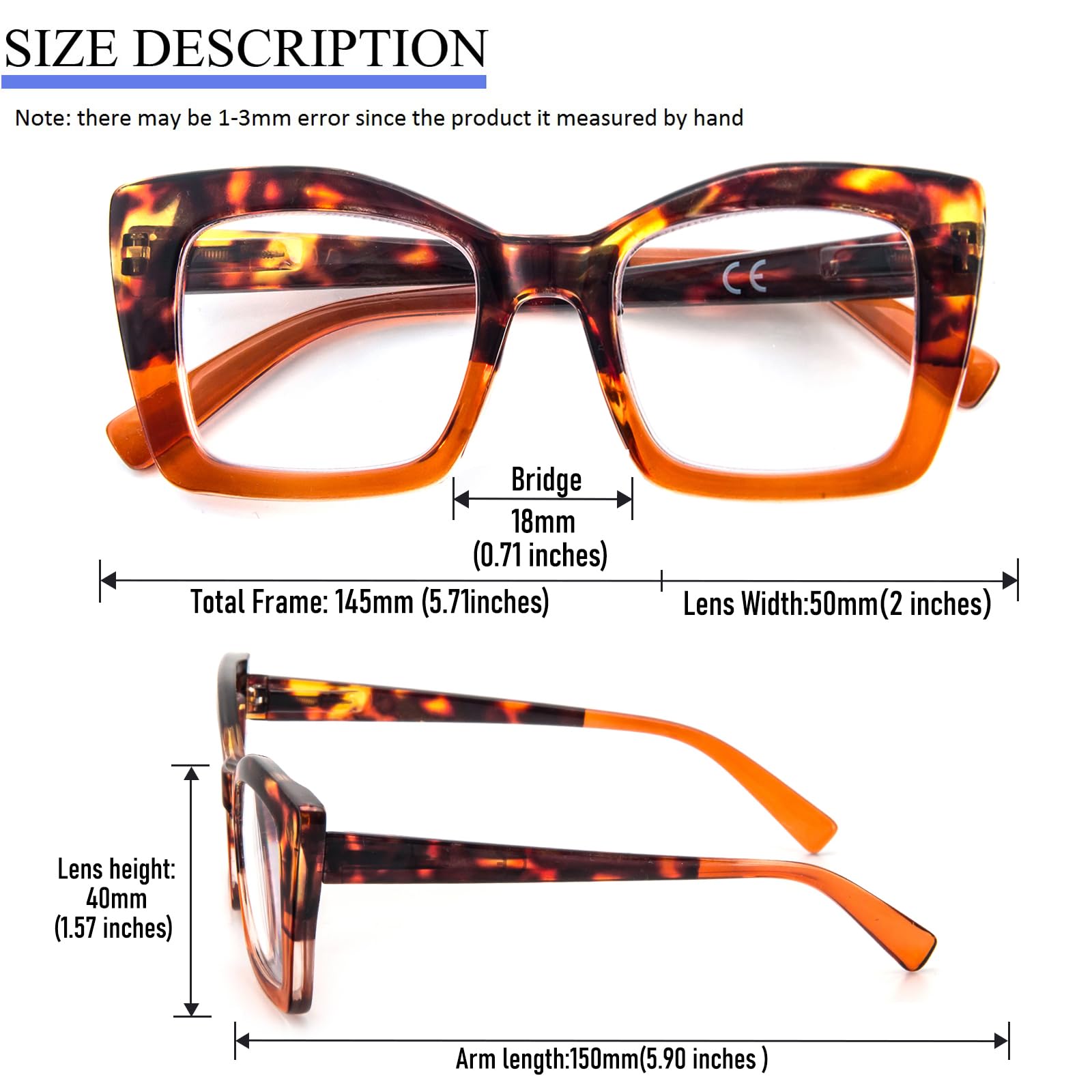 REAVEE Oprah große quadratische Lesebrille für Frauen, Blaulichtblockierung, großer Rahmen, Computerleser, Federscharnier