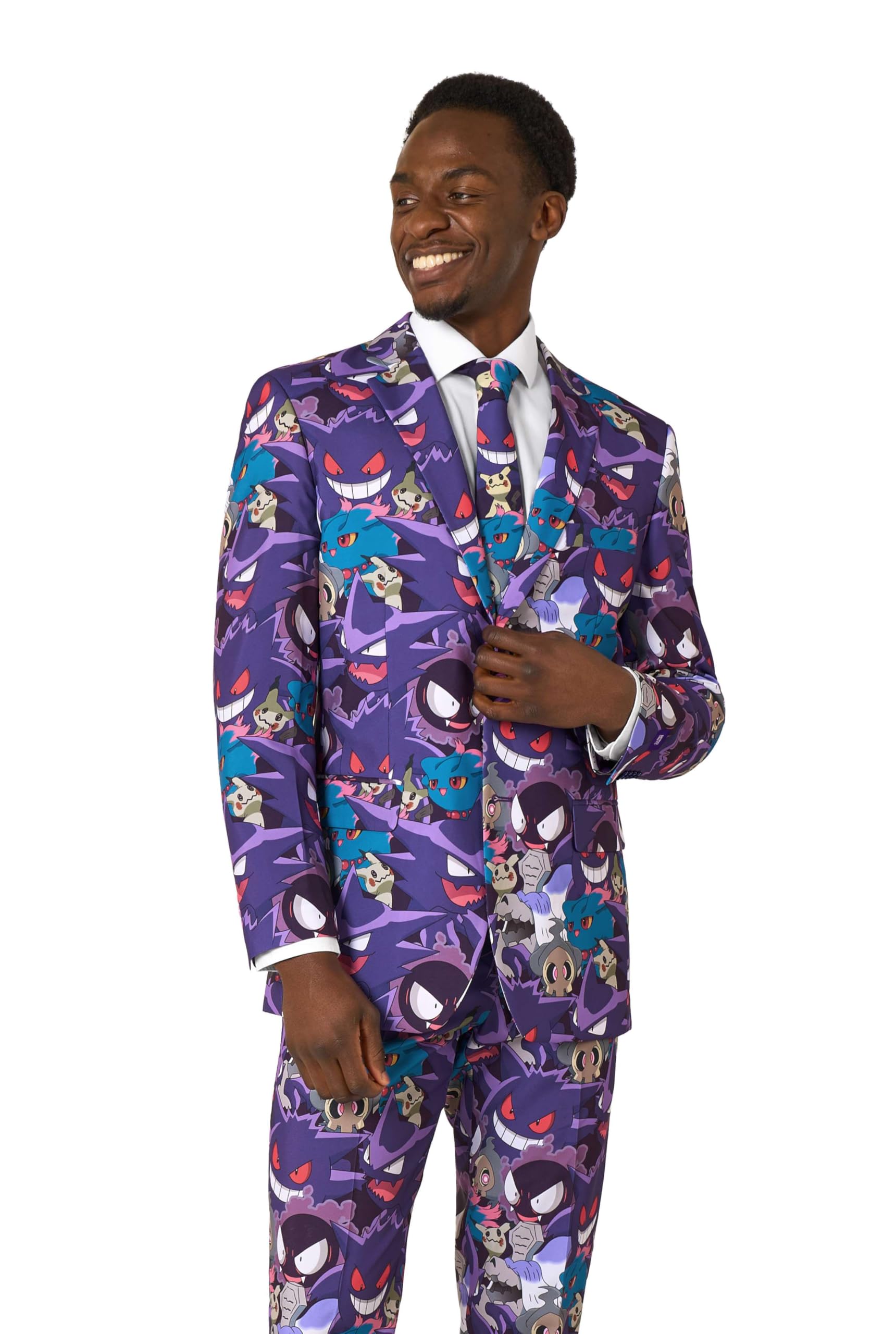 OppoSuits Tuta da uomo – Tuta ufficiale Pokémon Fantasma – Slim Fit – Multicolore – Include giacca e pantaloni e cravatta