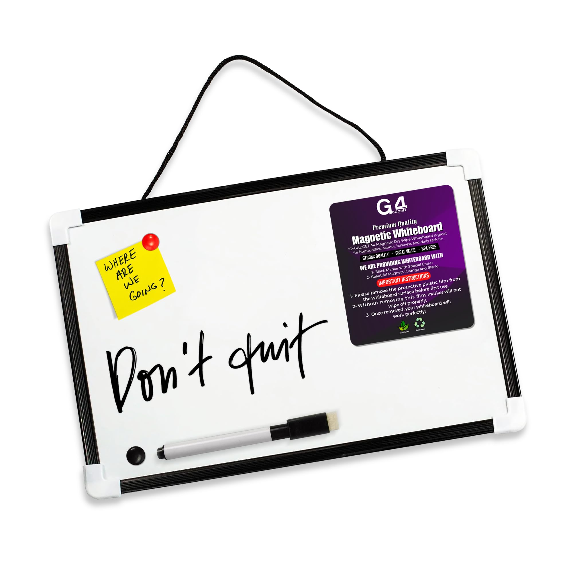 G4GADGET A4 Dry Wipe Magnetic Whiteboard Mini Office Notice Memo White Board and Eraser