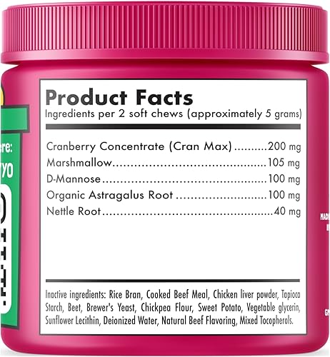 Miniatura 5 de Cranberry UTI - Masticables para perros, soporte para la vejiga + D-manosa apoya el tracto urinario del riñón y la salud de la vejiga, suplemento