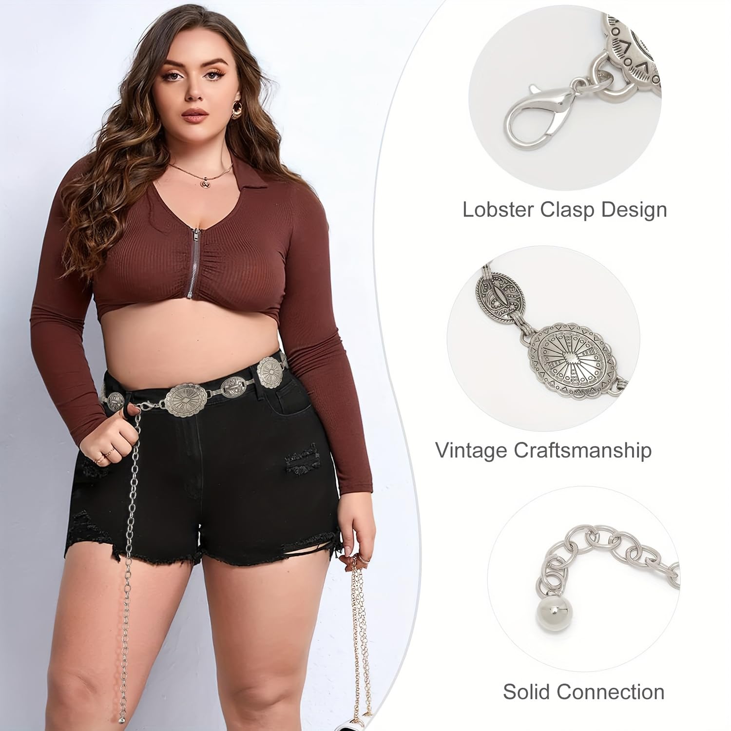 Shining Diva Fashion Belts for Women and Girls Stylish Kamarbandh Kamar Chain Waist Belt for Dresses Jeans Saree (16370wb)(Silver) - Image 9 thumbnail