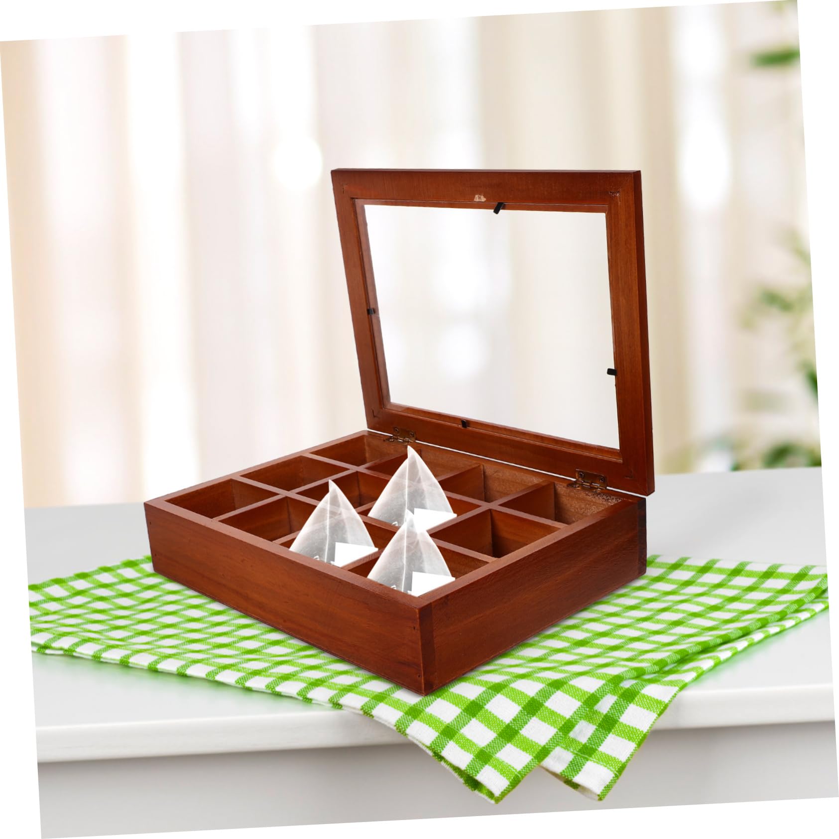 Teebeutel Organizer aus Acryl und Holz mit 12 Fächern Braun
