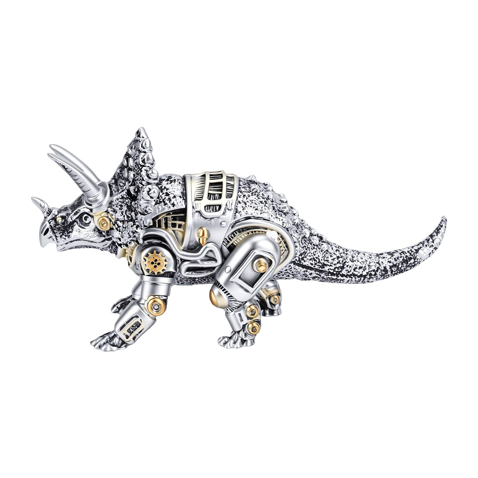 AUNMAS Steampunk Mechaniczny Robot Dinozaur Model z Żywicy Ręcznie Malowany Vintage Utleniony Ozdoba dla Fanów Vintage Maszyn i Kolekcji Steampunk (Mechaniczny Triceratops)
