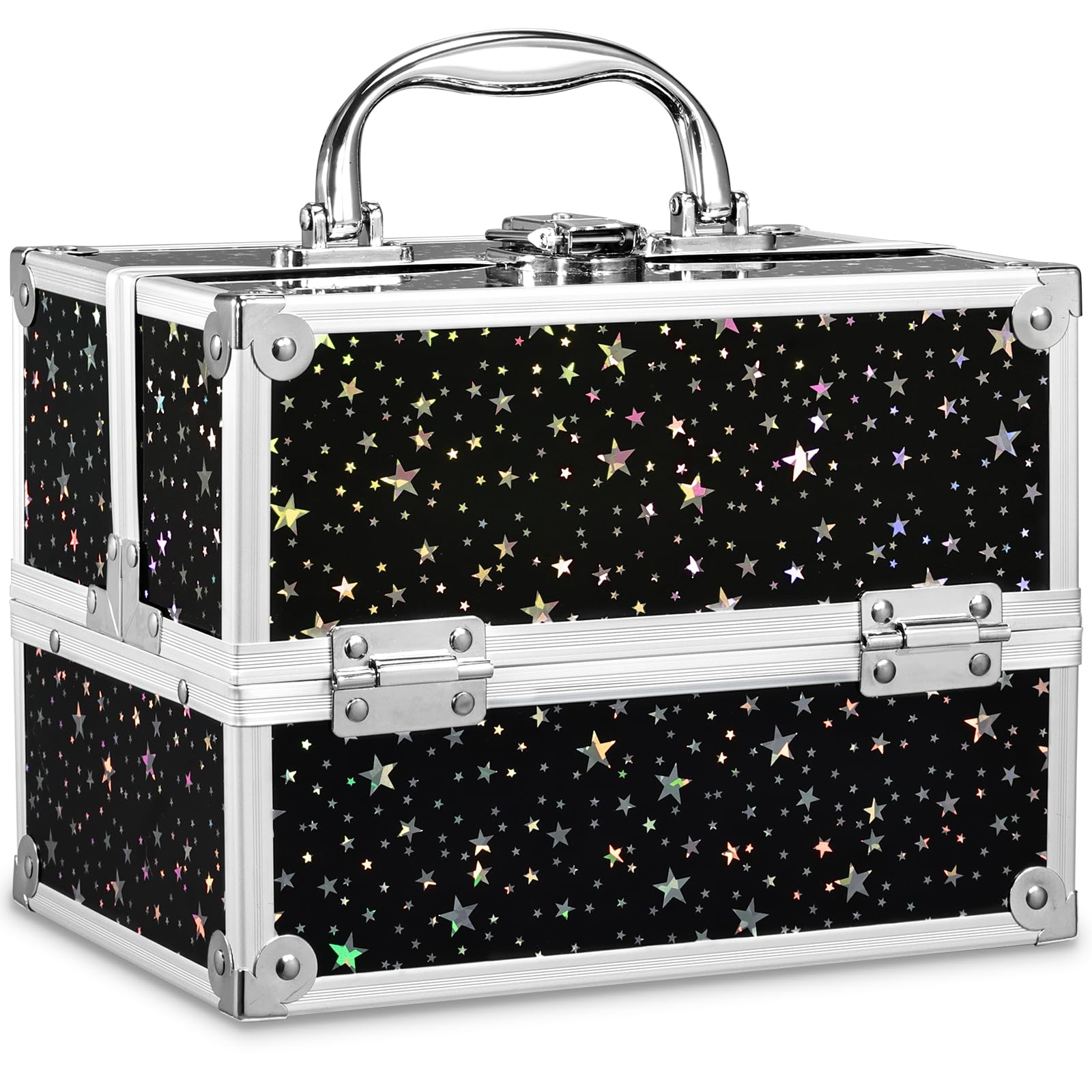 Maletín Maquillaje pequeño Caja Maquillaje vacío Organizador Maquillaje con Cerradura Maletín Maletin Manicura para niñas Maletín de cosméticos, Cielo Estrellado Negro