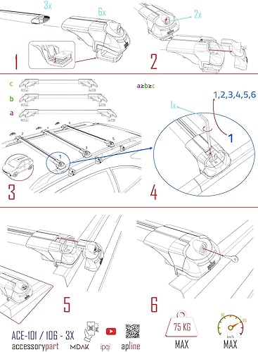 Miniatura 7 de Compatible con Nissan X-Trail 3 (T32) 2014-2021 ACE-1 Barra transversal de aluminio negro 3 barras