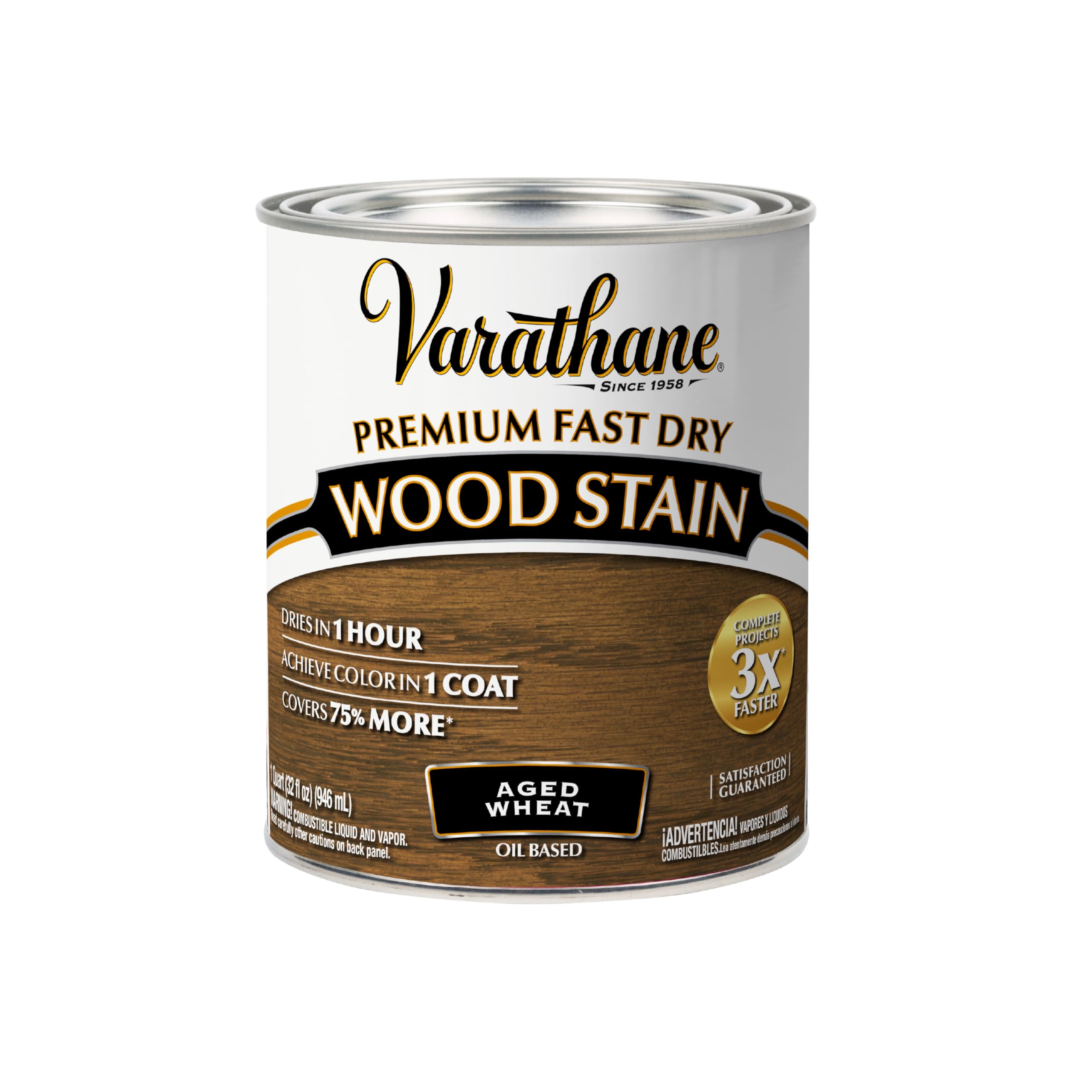 Premium Fast Dry Wood Stain | 1 Hour Dry Time | 1 Coat Color | Interior Wood Stain | Furniture, Cabinets, Doors, Trim | Quart | Aged Wheat