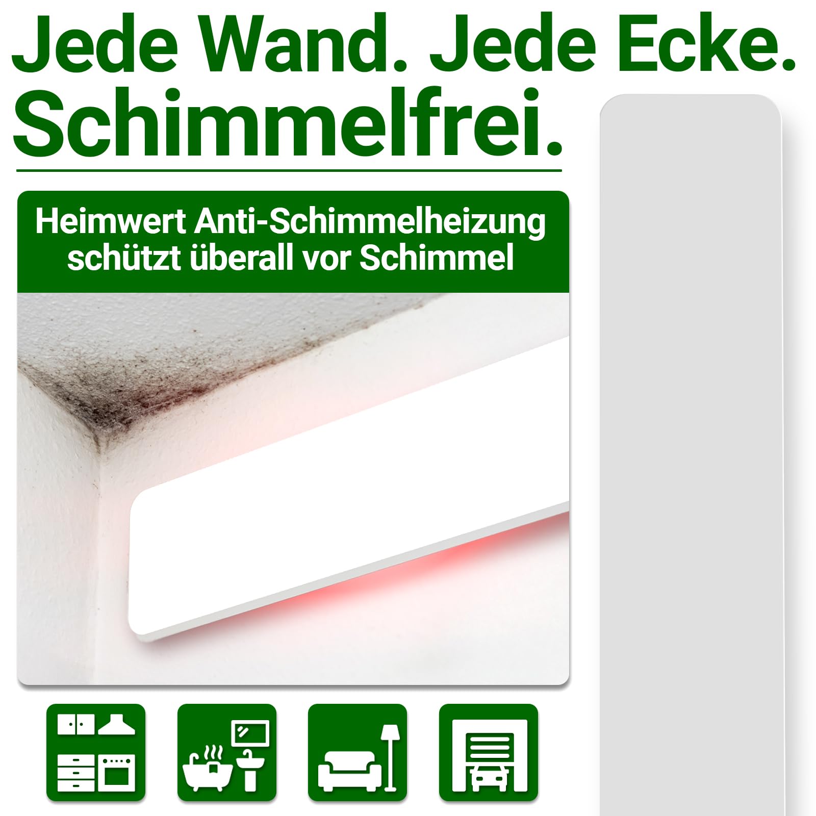 HEIMWERT Anti Schimmel Heizung mit Spezial Infrarot Schutzmembran - Tötet Schimmel besonders energiesparend und chemiefrei in Wand, Tapete, Bad, Keller ab - Anti Mold Dry 50w (Weiß)