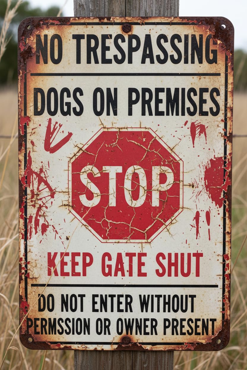 No Trespassing Dogs On Premises Stop Keep Gate Shut Metal Sign 12"x8" Vintage Signs Aluminum Plates Printed