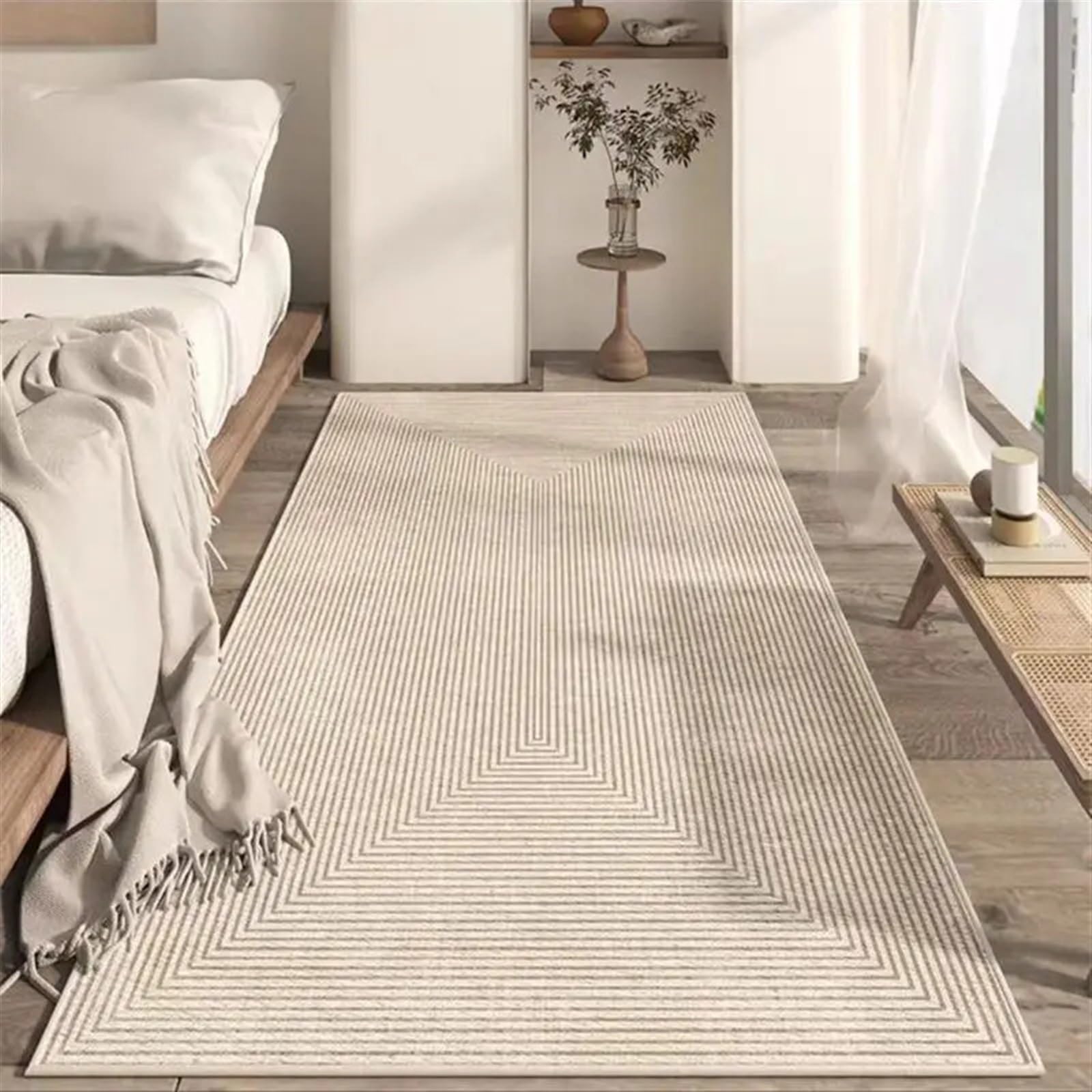 Tapis de salon style crème au design épuré pour une chambre élégante