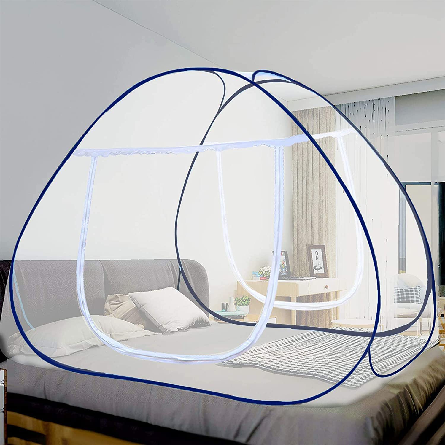 Pegaso Polyester Mosquito Net for Double Bed, Foldable, Strong 30GSM, High Durability, Foldable, Corrosion Resistant, Lightweight,PVC Coated Steel - King Size (6 * 6, Blue) (B09NRN4MKM) Amazon Price History, Amazon Price Tracker