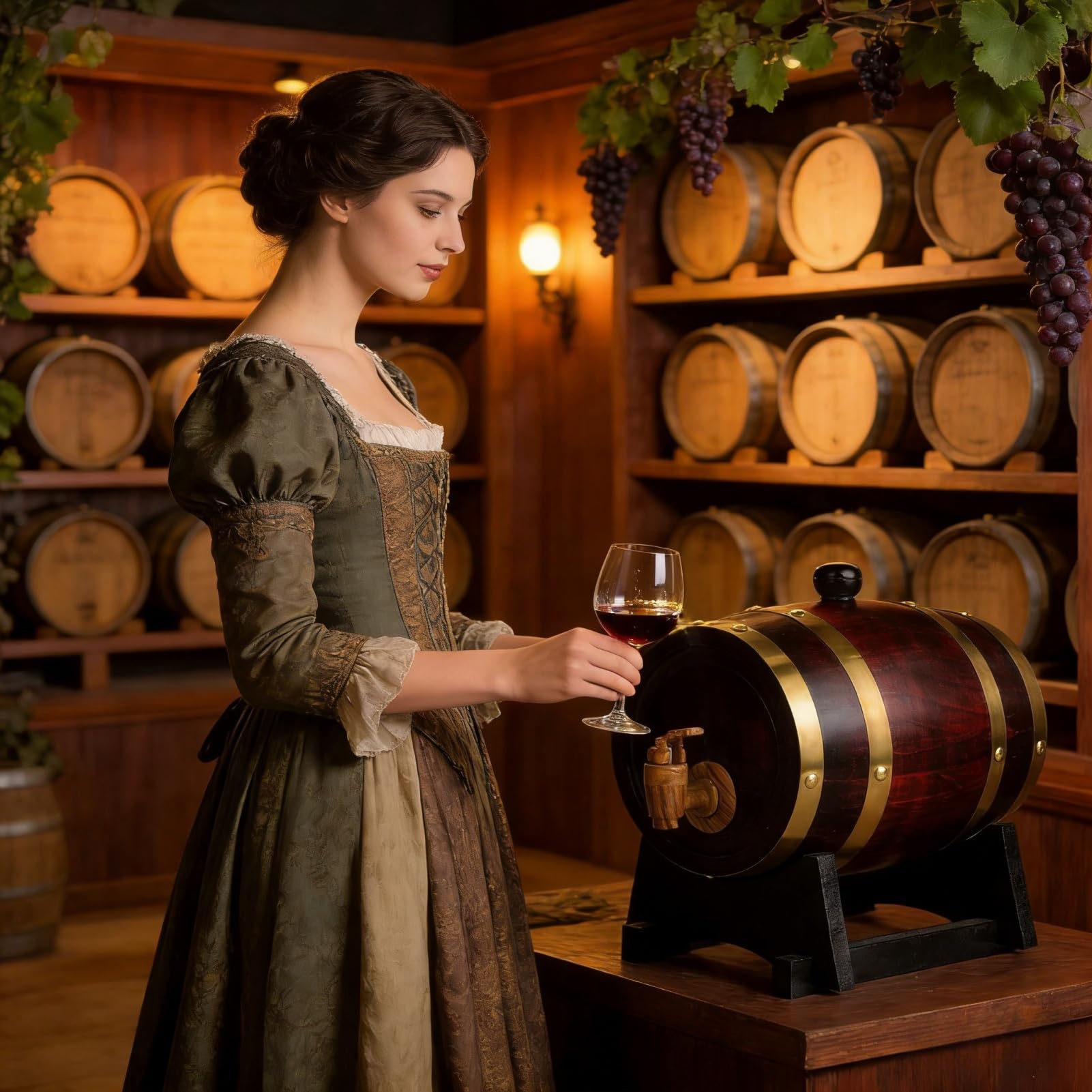TARSHYRY Barril Vino,Barril de Envejecimiento de Roble de 1.5 Litros con Soporte para Whisky,Puerto de Ron que Mejora el Sabor y la Suavidad,Esencial para el Barman en el Hogar,Barrica de Fermentación