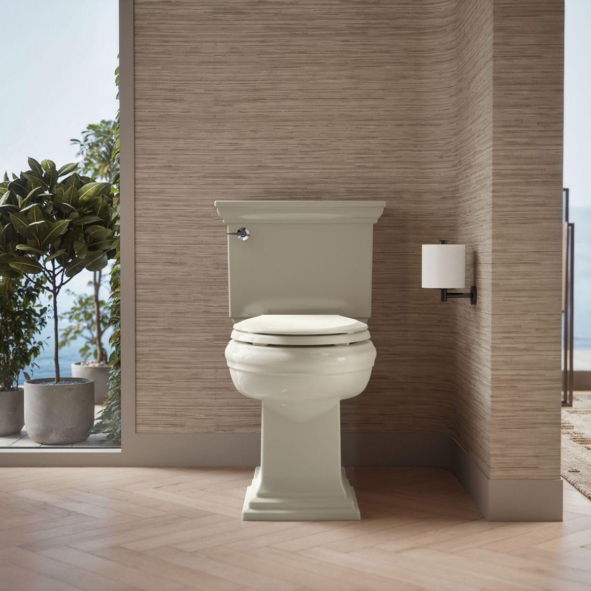 KOHLER 4636-RL-47 Cachet ReadyLatch Elongated Toilet Seat Slow Close, Soft Close Toilet Seat Quiet Lid, Contoured Grip-Tight Bumpers Installation Hardware, Apartment Essentials. Almond