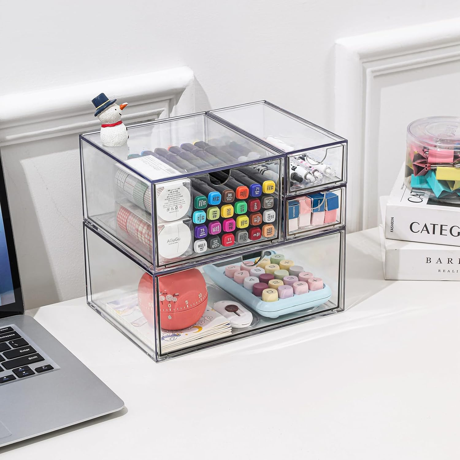 Makeup Drawer Organizer, Desk Drawer Organizer With 4 Drawers, 3 Different Sizes, Suitable For Office Desk, Bathroom, Bedroom, Jewelry, Stationery, Handicraft Storage And Organization, clear