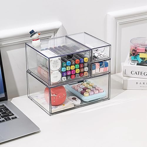 Miniatura 2 de Organizador de cajones de maquillaje, organizador de cajones de escritorio con 4 cajones, 3 tamaños diferentes, adecuado para escritorio de oficina,