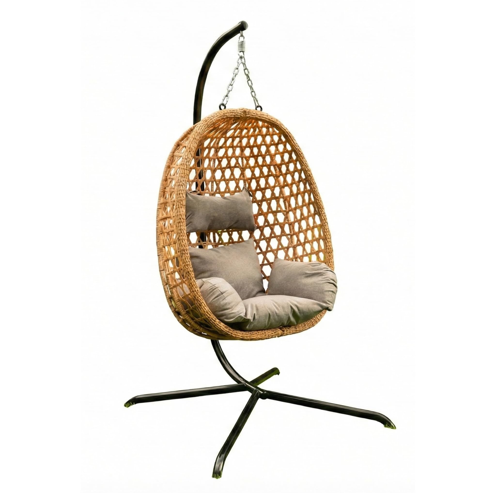 MEVEN Aura | Poltrona sospesa con telaio naturale, cesto per esterni e interni | Poltrona sospesa inclusa XXL cuscino, capacità di carico 110kg | Poltrona in vimini di lusso per giardino, balcone e