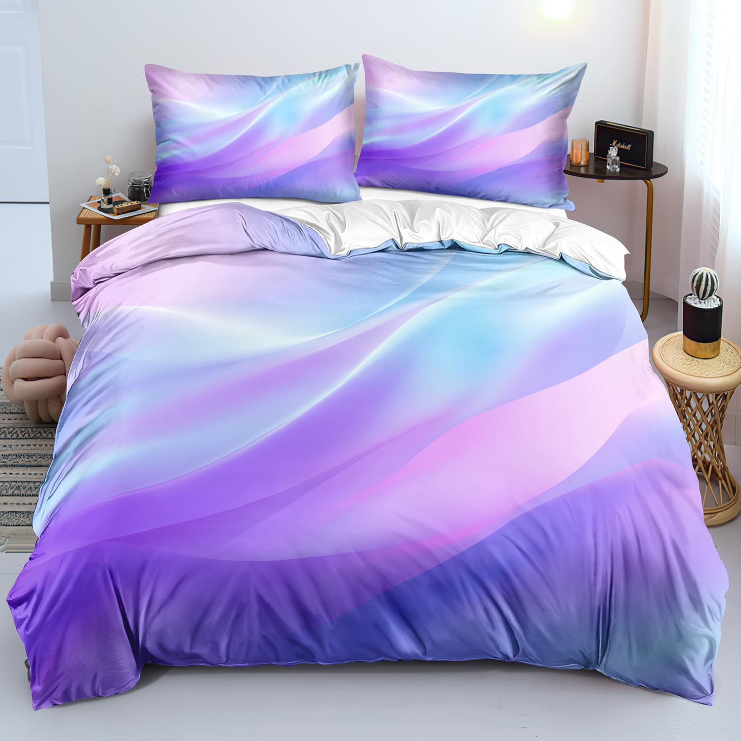 Parure de lit 140x200 luxueuse avec housse de couette artistique en dégradé de couleurs