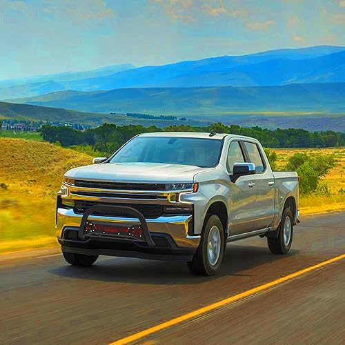 Miniatura 7 de oEdRo Red Bull Bar Fits 2019-2023 Chevy Silverado 1500GMC Sierra 1500, Pickup Front Bumper Brush Guard Textured Black, wRed Skid Plate & Light Mount