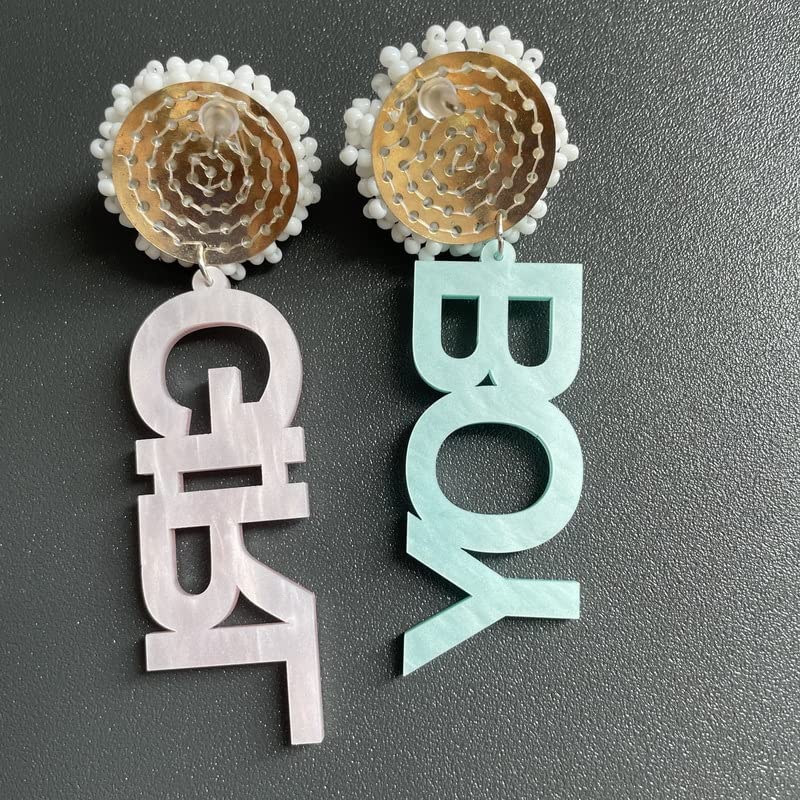 Boy Girl Gender Reveal Earrings Beaded Ball Stud Blue Pink Acrylic Letter Earrings for Gender Reveal, Pregnancy Announcement, Baby Shower Party-A4
