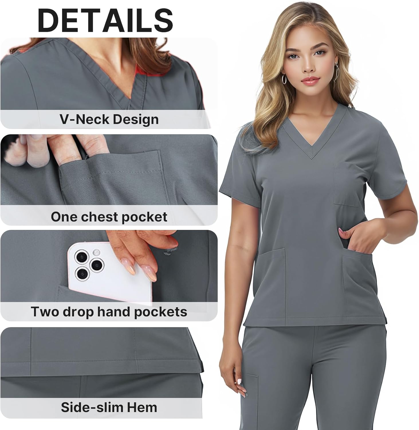 Scrubs Set for Women Nurse Uniform V-Neck Top and Drawstring Jogger Pants with Multi Pocket Nurse Workwear - Image 3