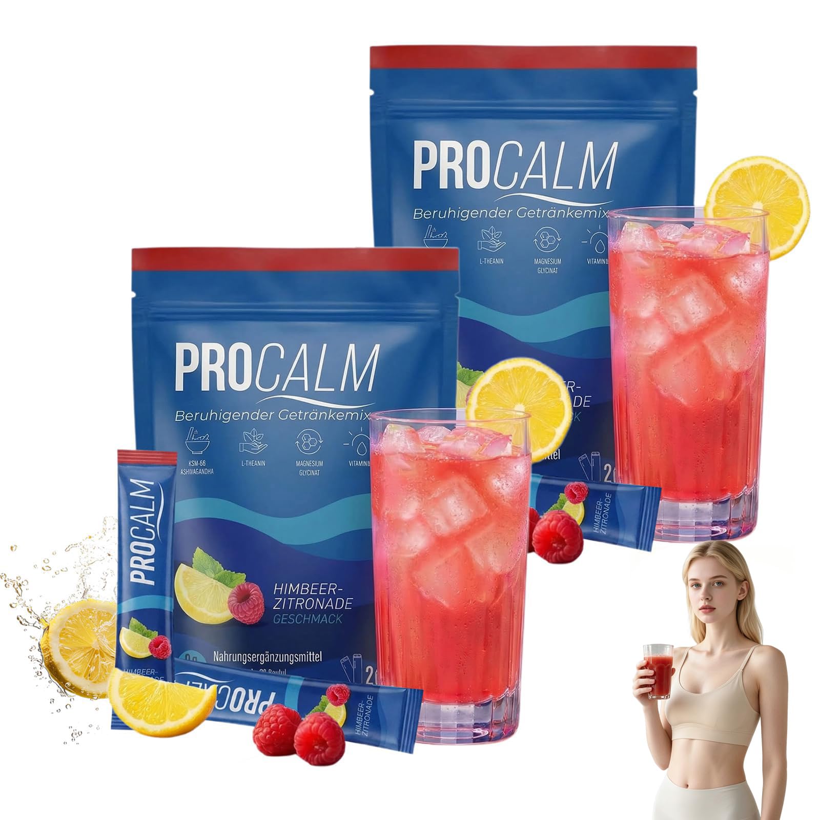 Procalm Cortisol Cocktail Pulver, 20 Stück Cortisol Senken Pulver zum Abnehmen, Jello Cortisol Cocktail in Einzelportionen, Einfach Zubereitet, Ideal für Alltag, Büro & Reisen (2 PCS)