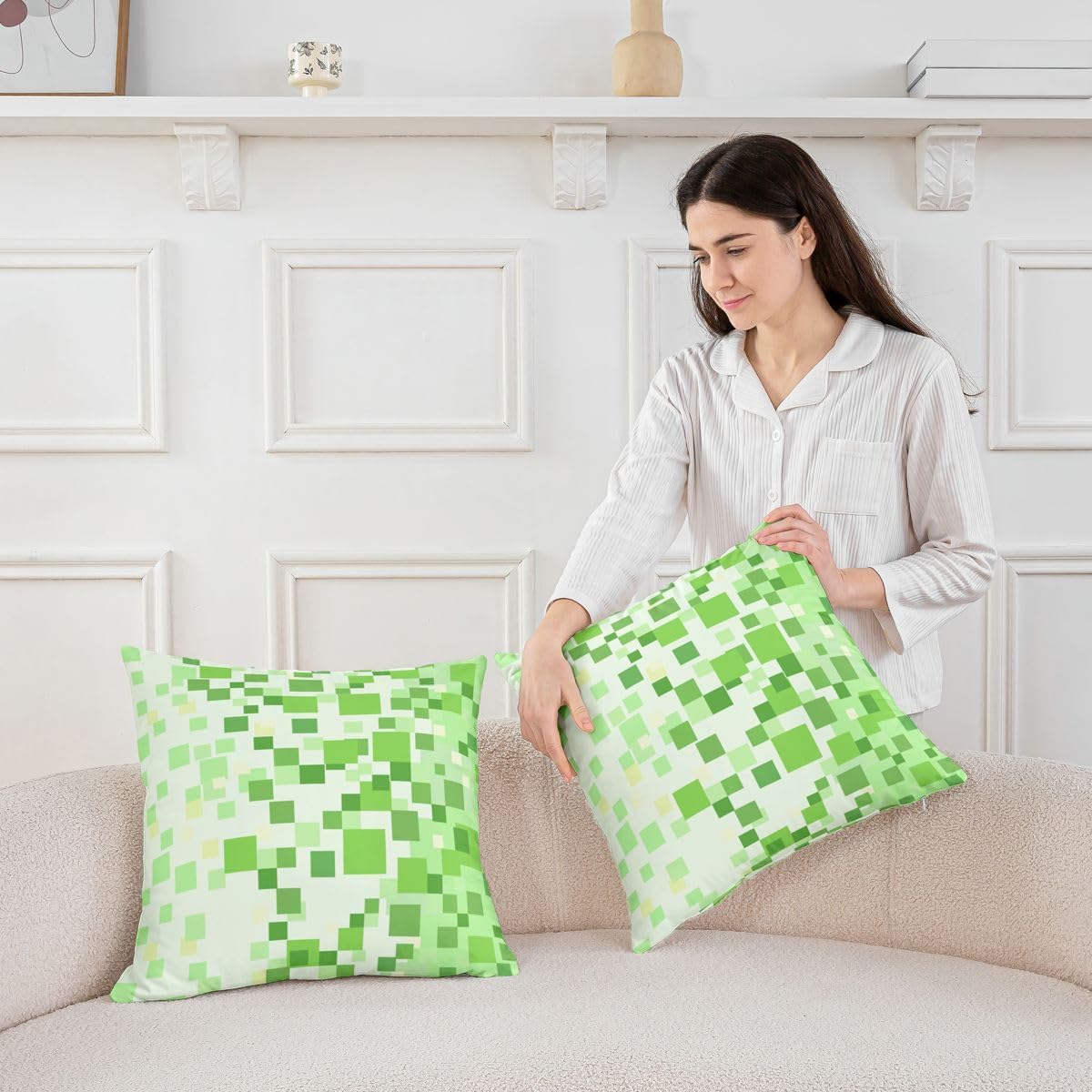 Manfei Pixelated Game Kids Throw Pillow Cover,Video Games Abstract Gaming Double Sides Pillow Case,Geometric Gamepad Square Home Decor,Light Green Bed Couch Sofa Cushion Cover,4 Pack 20"x20" image 5
