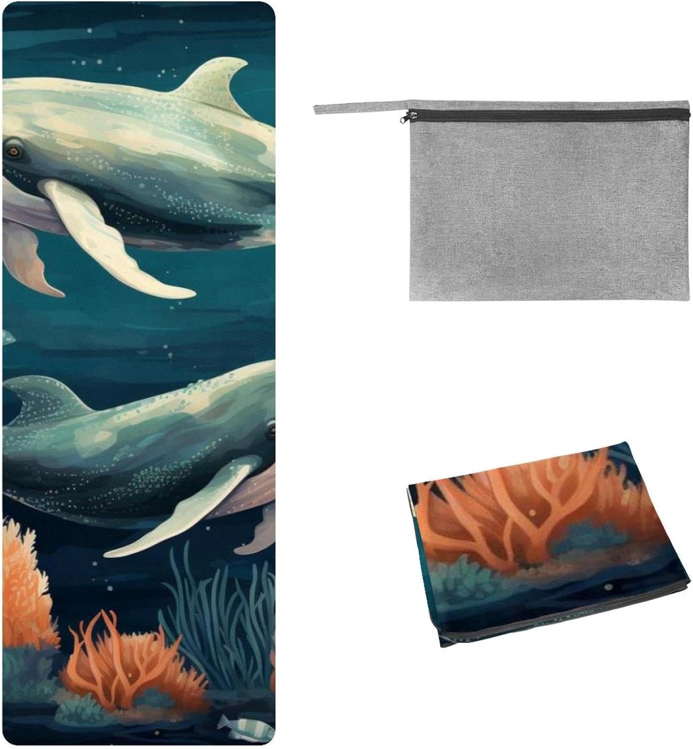 Yoga Towel, Whale Sea Pattern Non Slip Sweat Absorbent Hot Yoga Mat Towel for Hot Yoga, Pilates and Fitness - 72.8" x 26.8"
