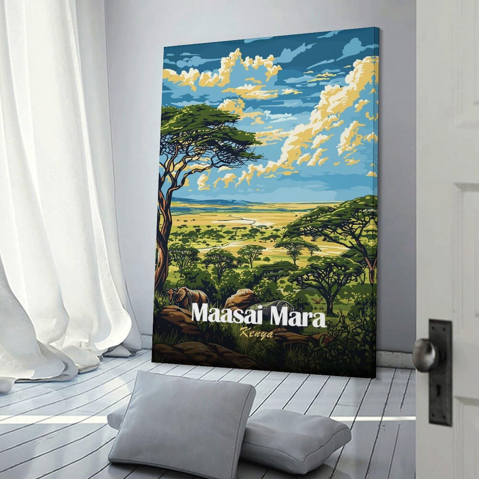 Junmoney Wall Decor Canvas Print Maasai Mara Landscape, 24x36inch(60x90cm), for Study, Office Or Focused Interiors, Wall Art That Adds Style to Work Areas