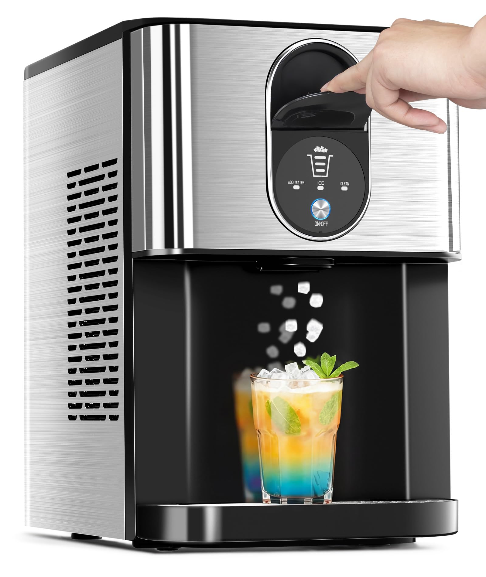 Cowsar Countertop Nugget Ice Maker, 44lbs/24H Soft Pellet Ice Machine with Dispenser, 2.4L Removable Water Tank, One-Click Operation with Self-Cleaning, ldeal for Home, Kitchen, Office, Silver | Fridge.com