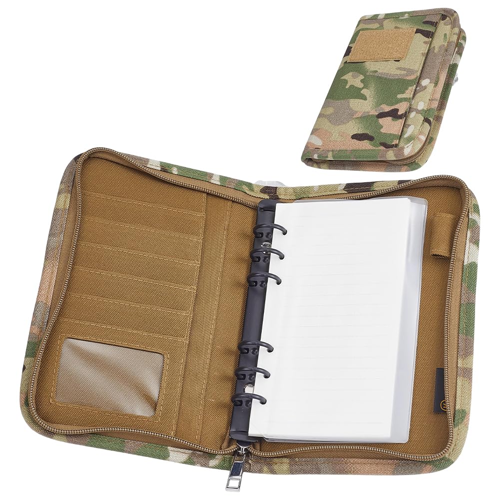 NBEADS Tactical Notebook Padfolio Ring Binder, Refillable A6 6-Ring Binder Zip Hardcover Notebook with 80 Pages Water-Resistant Notebook Cover for Planners, Military, Office, Field, Gift, Olive Drab