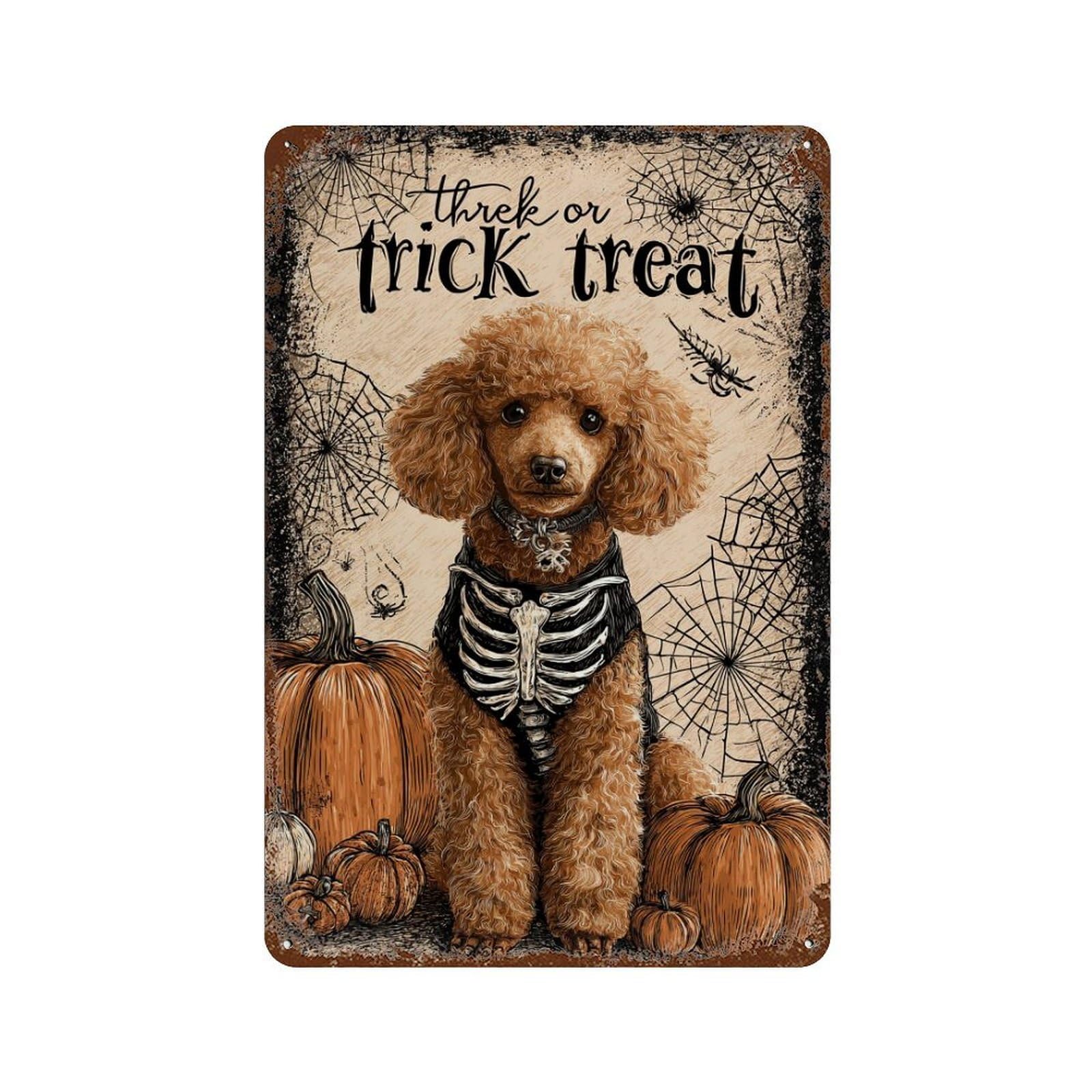 Halloween Poodle Skeleton Costume-1 Vintage Wall Sign 11.8"x7.9", Rust Effect Metal Decor for Office, Studio And Wall Decor