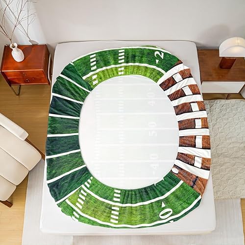 Miniatura 5 de Juego de sábanas de fútbol americano tamaño matrimonial para decoración de dormitorio de niños, juegos deportivos, sábana bajera ajustable, juego de
