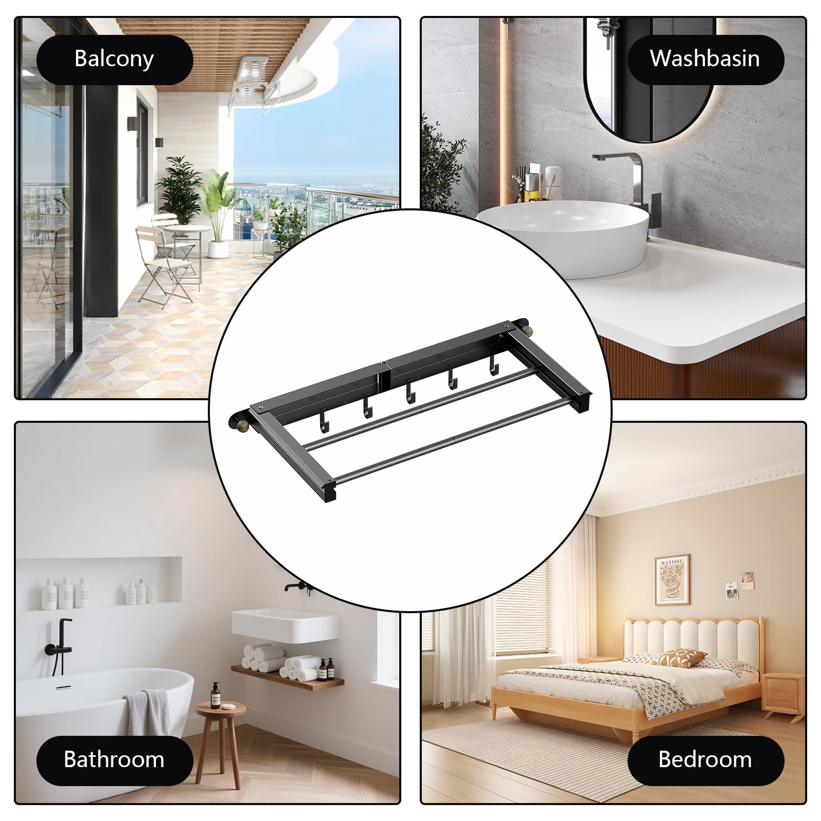 Tendedero Extensible Pared, Tendedero Pared Plegable Retractil con Ganchos Ahorra Espacio Estendal Parede Interior o Exterior para Radiadores Balcones Baños