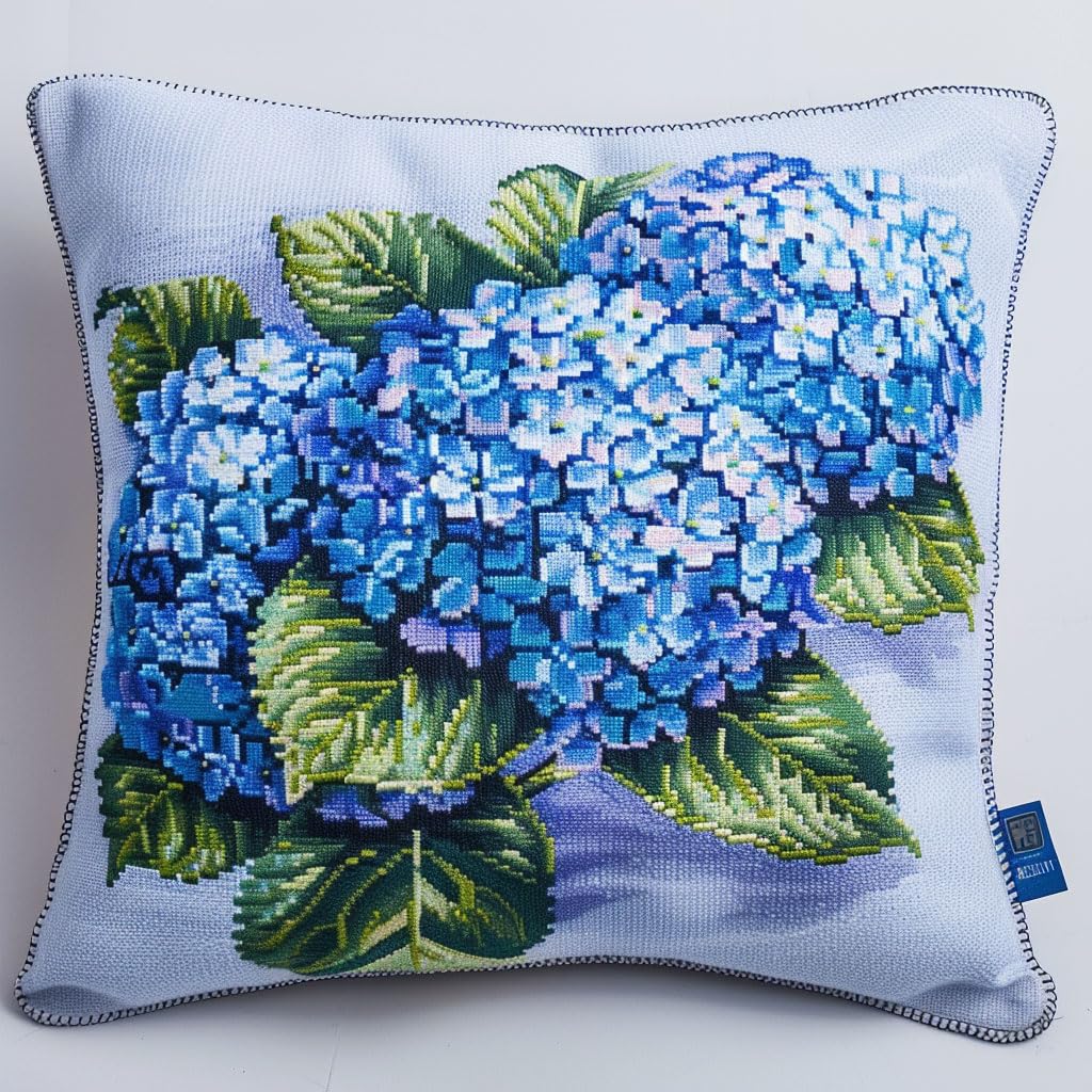 ASONGLINGO Latch Hook Kits Pillow for Adults Throw Pillow Pre-Printed Patterns Pillowcase Needlework Crochet Yarns Latch Hooking Cushion 17x17inch(Purple Hydrangea Flowers)