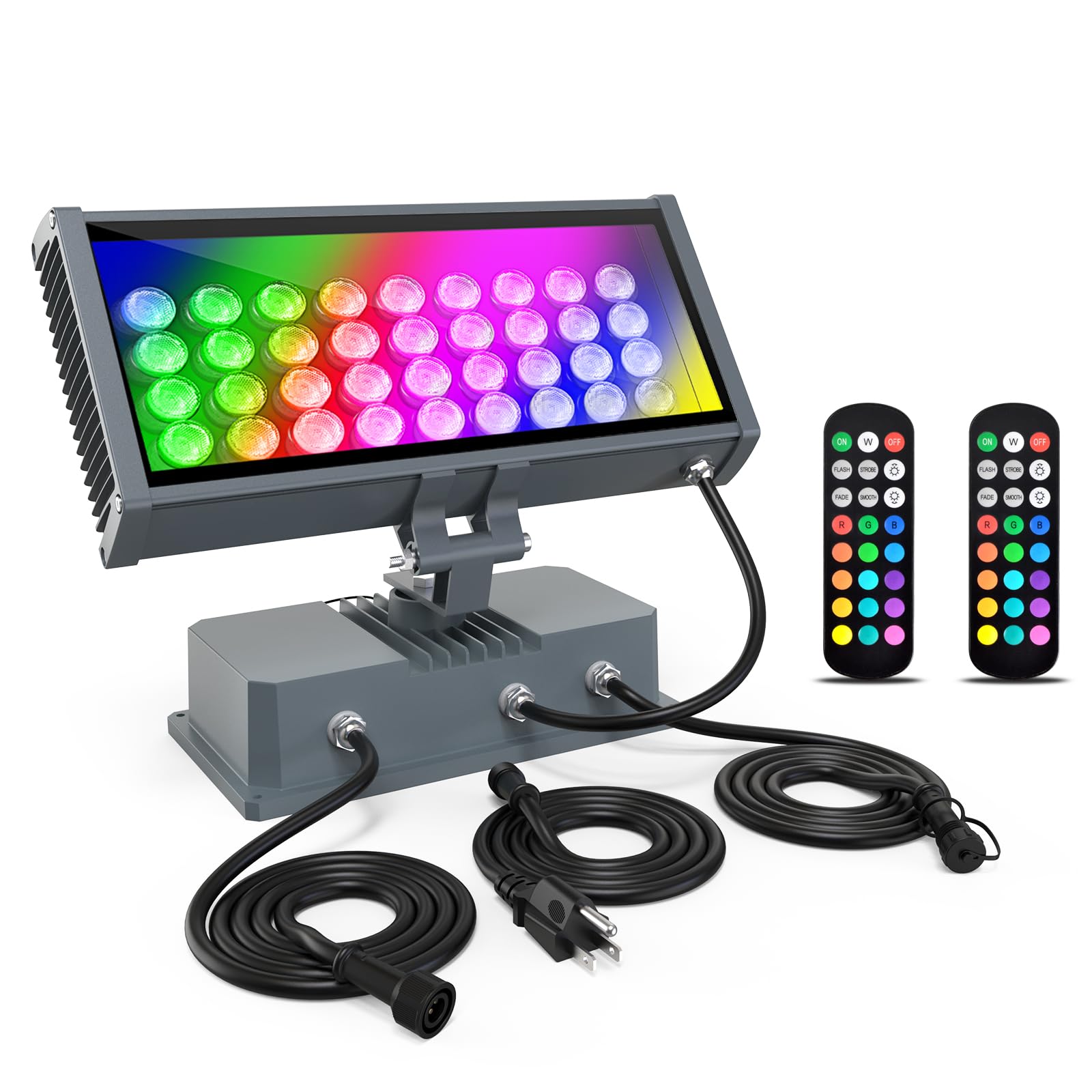 LED Wall Washer Light with RF Remote, RGBW Color Changing Linkable Wall Wash Flood Light 144W AC120V 5700K 14400LM Spotlight for Indoor Outdoor Lighting, Casinos, Weddings, Parties, Wall, Landscape