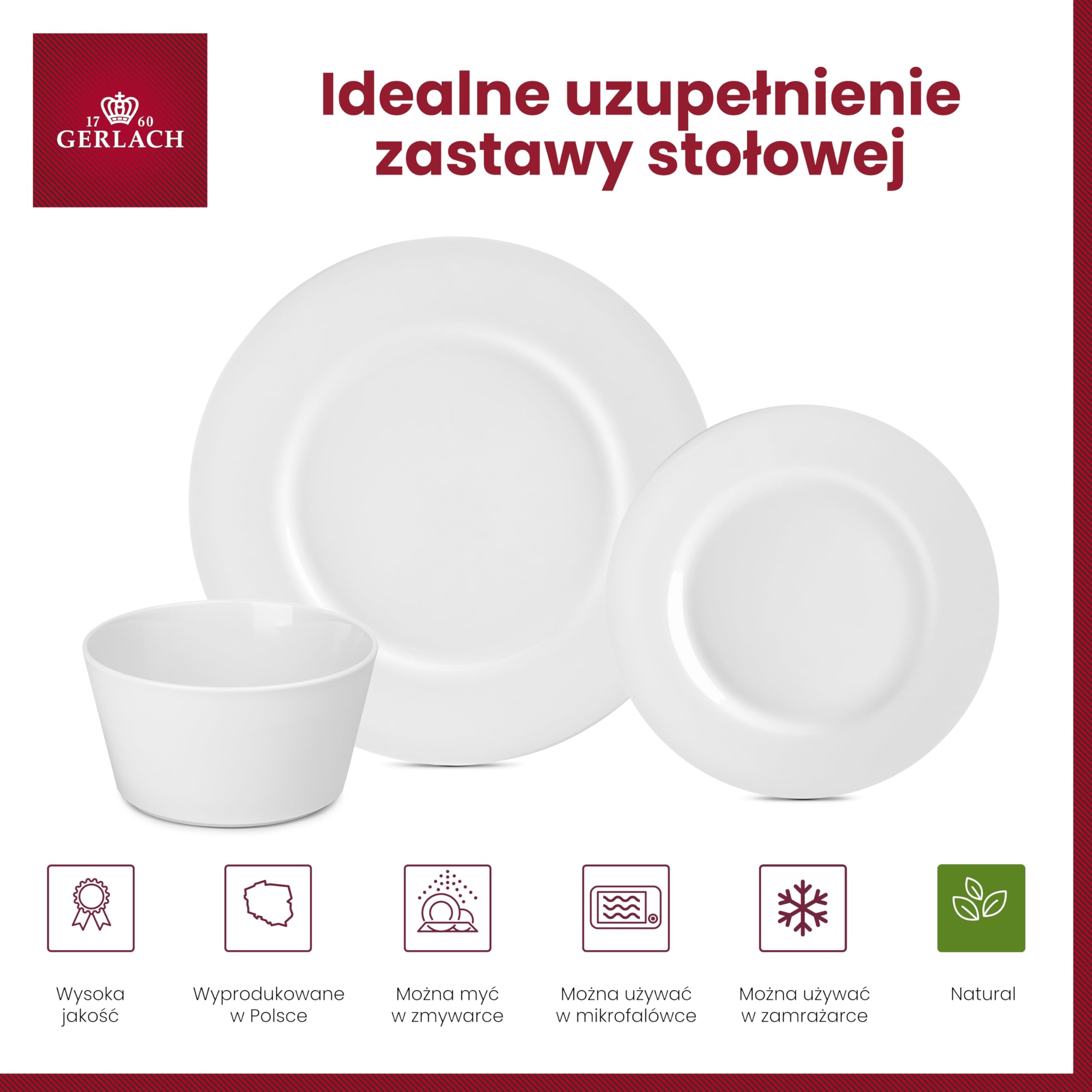 Gerlach Modern Zestaw Talerzy Obiadowych Dla 6 Osób Komplet Porcelanowych Talerzy 18 Elementów Serwis Obiadowy Talerze z Porcelany W Kolorze Białym