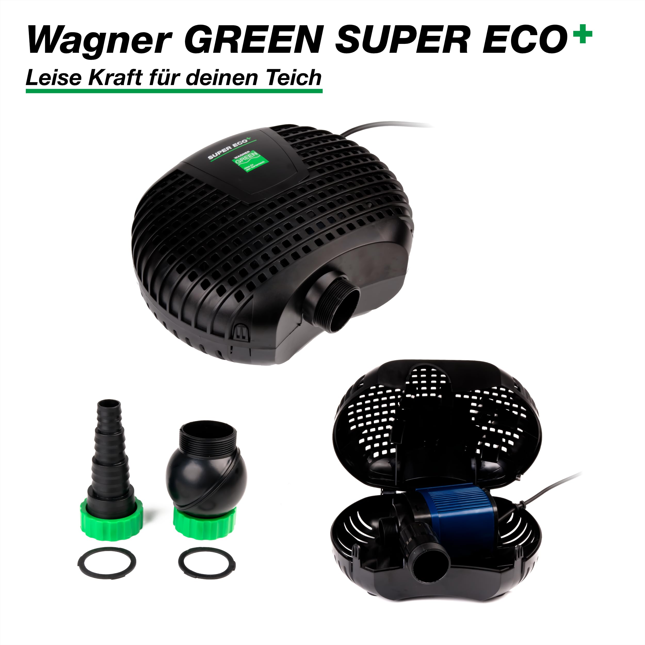 Wagner GREEN SuperECO 6500 Teichpumpe 6.500 Liter pro Stunde 32 Watt, energiesparende Filterpumpe, Bachlaufpumpe, Umwälzpumpe, Gartenteichpumpe für Koiteich