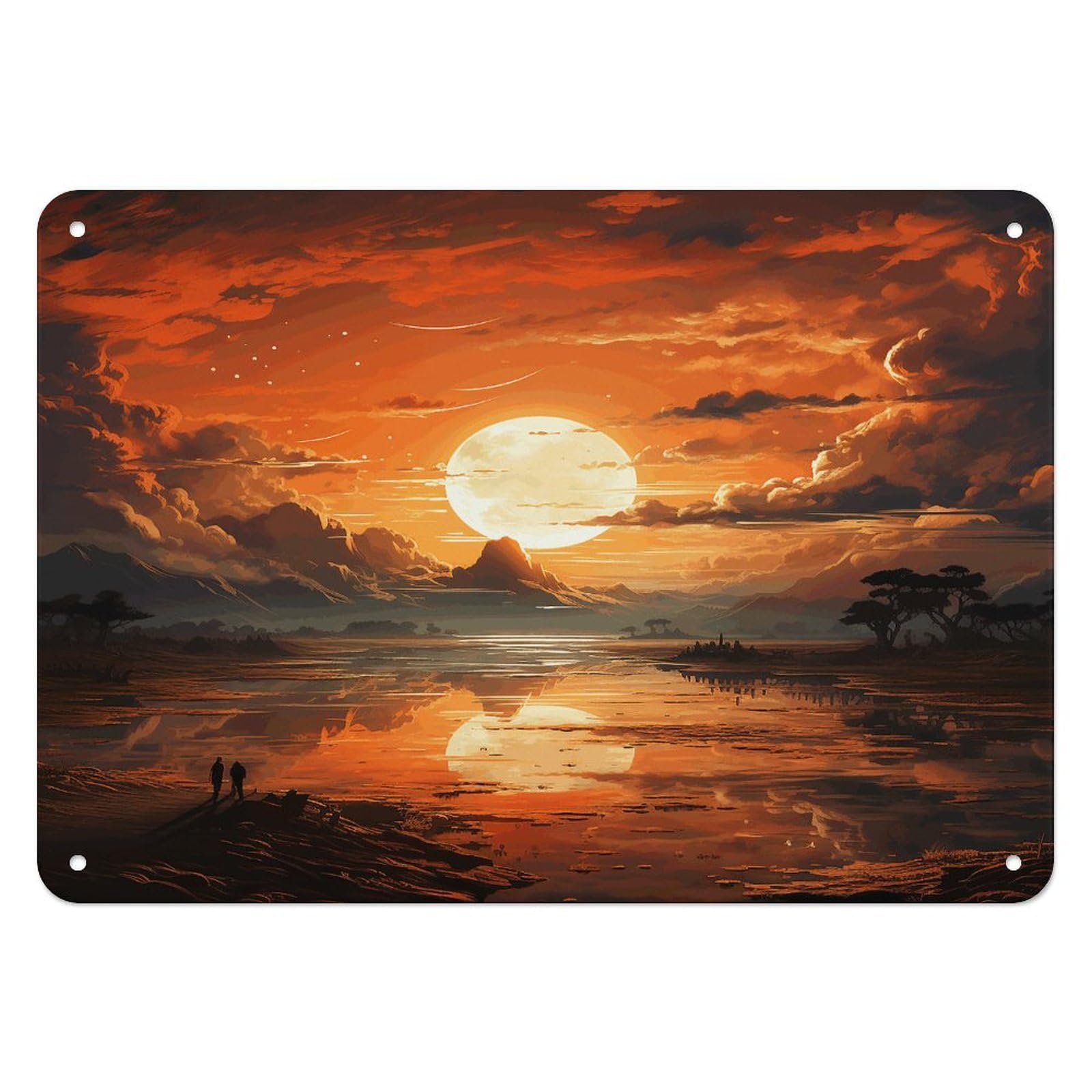 Fekiloot Style Orange Sky Wall Decor Iron Painting Metal Sign