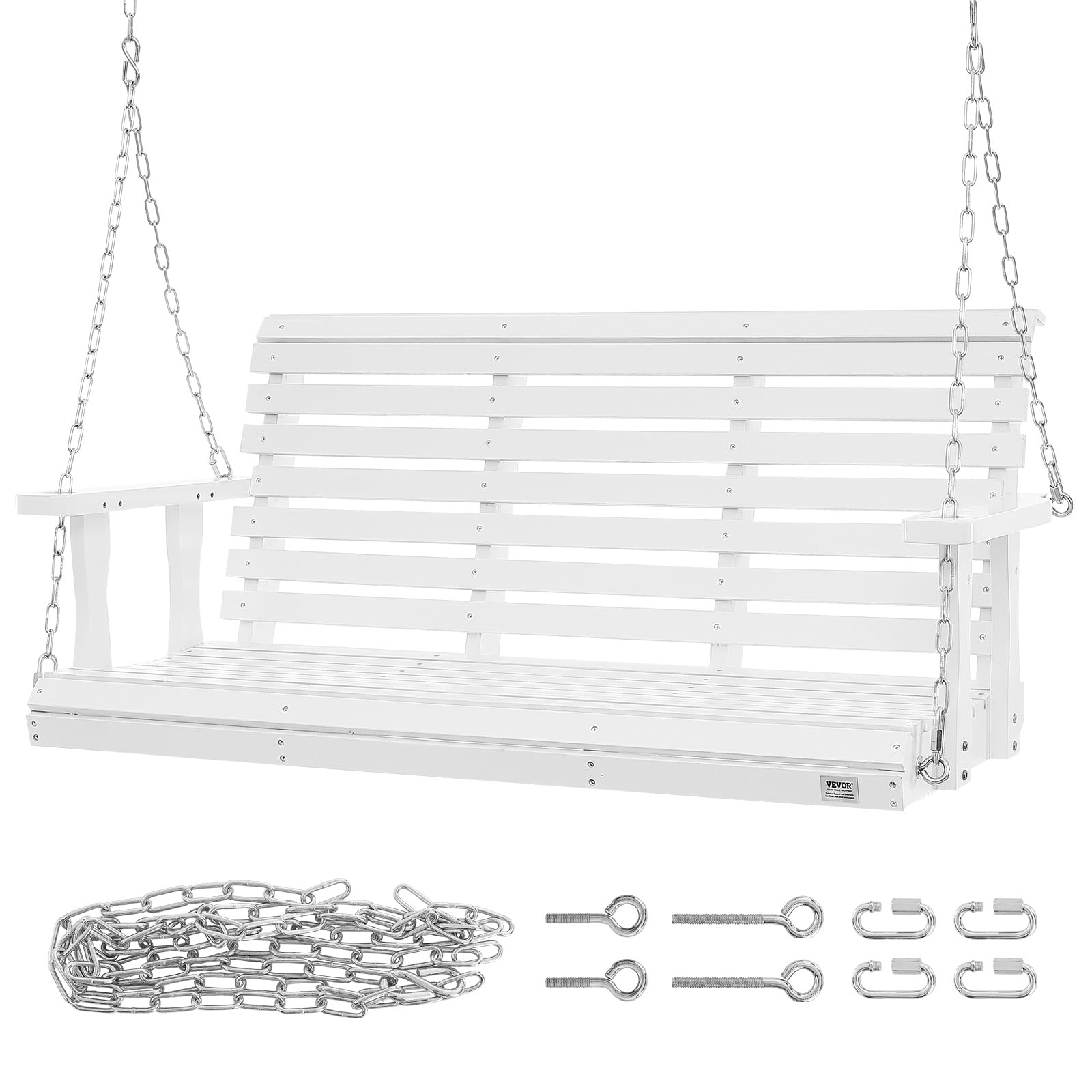 VEVOR Columpio de Madera para Porche de 4,5 '', Columpio de Banco para Patio y Jardín, Capacidad de Carga Fuerte Mejorada de 880 Libras, Banco de Silla con Cadenas Colgantes, Marrón Carbonizado