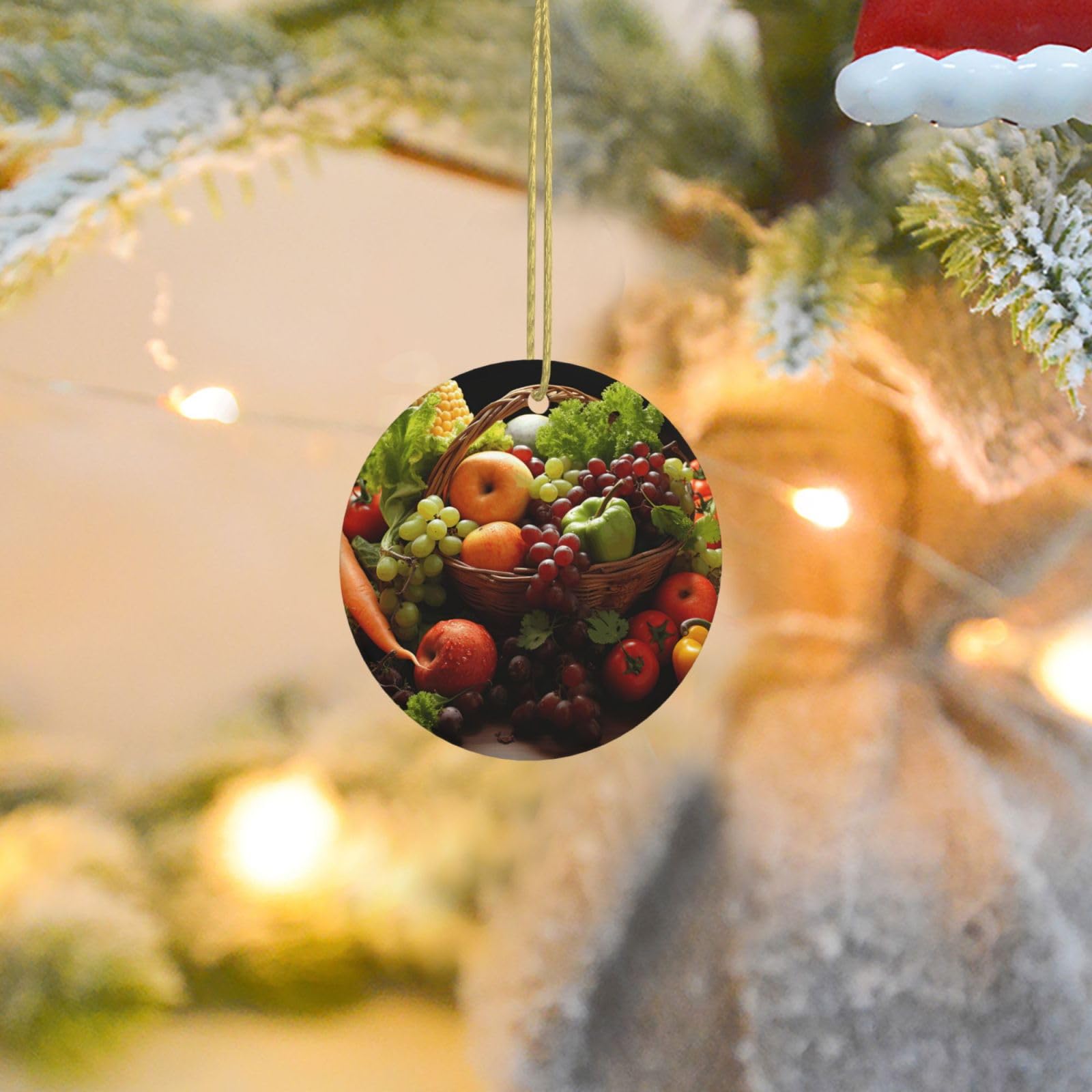 Christmas Ornaments for Christmas Tree Decoration Ceramic Hanging Colorful Various Vegetables Ornament with Gold Ribbon Crafts Round Pendant for Keepsake Gifts Glass Xmas Decor Party Supplies