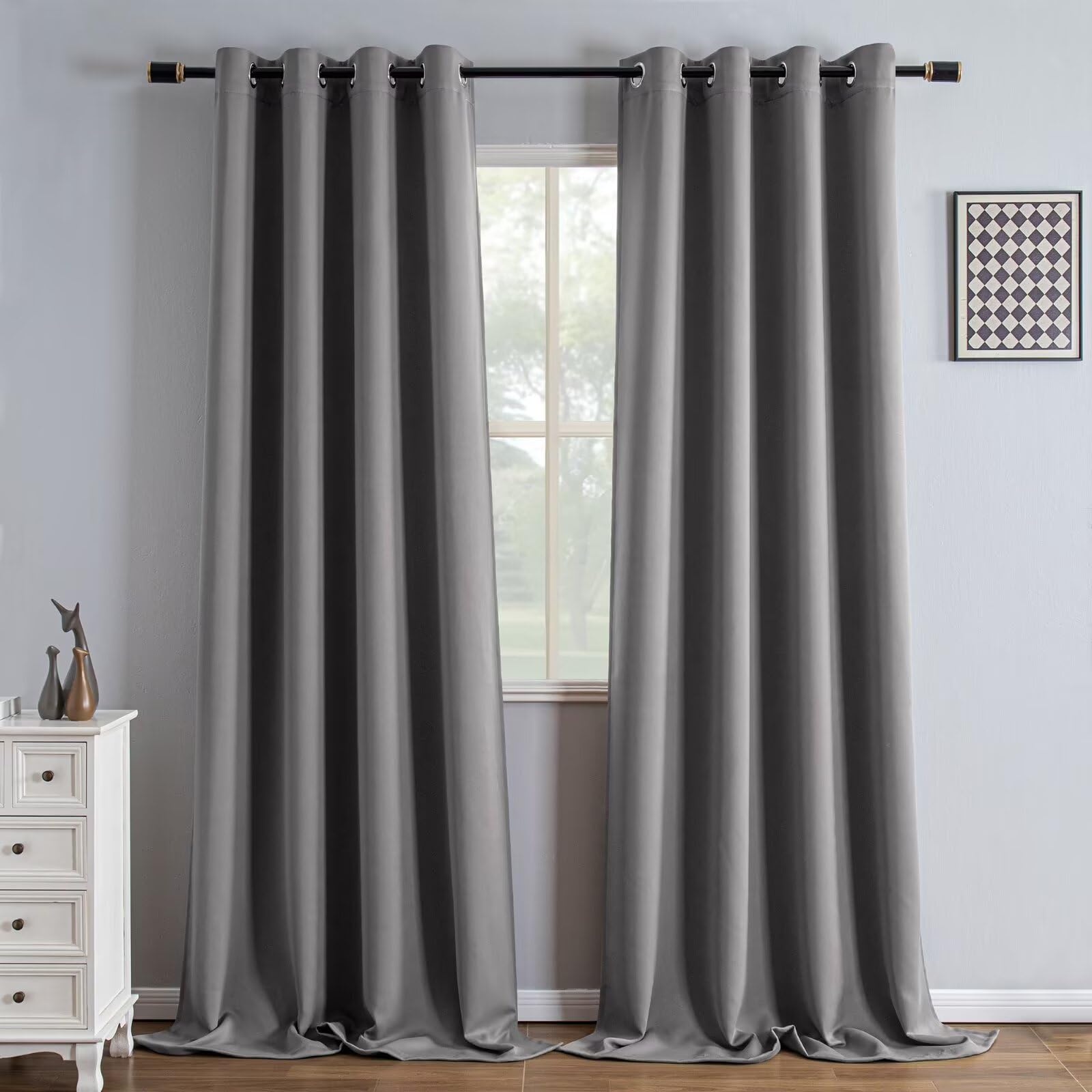IGEMAEVE Blackout Curtains 90 Inch Length 2 Panels Set, Black Out Curtains for Bedroom 90 Inch Long, Grommet Energy Saving Room Darkening Drapes for