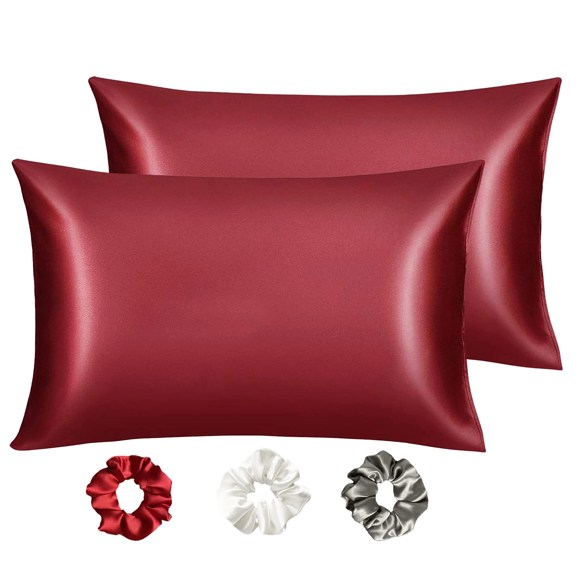 SILVR BEAR Luxury Satin Pillow Covers + 3 Scrunchies | Aesthetic Pillowcase-Standard - 18 x 27 inches | Great for Hair and Skin | Combo Pack (Maroon, Luxe Satin) (B0BDQMMBCN) Amazon Price History, Amazon Price Tracker