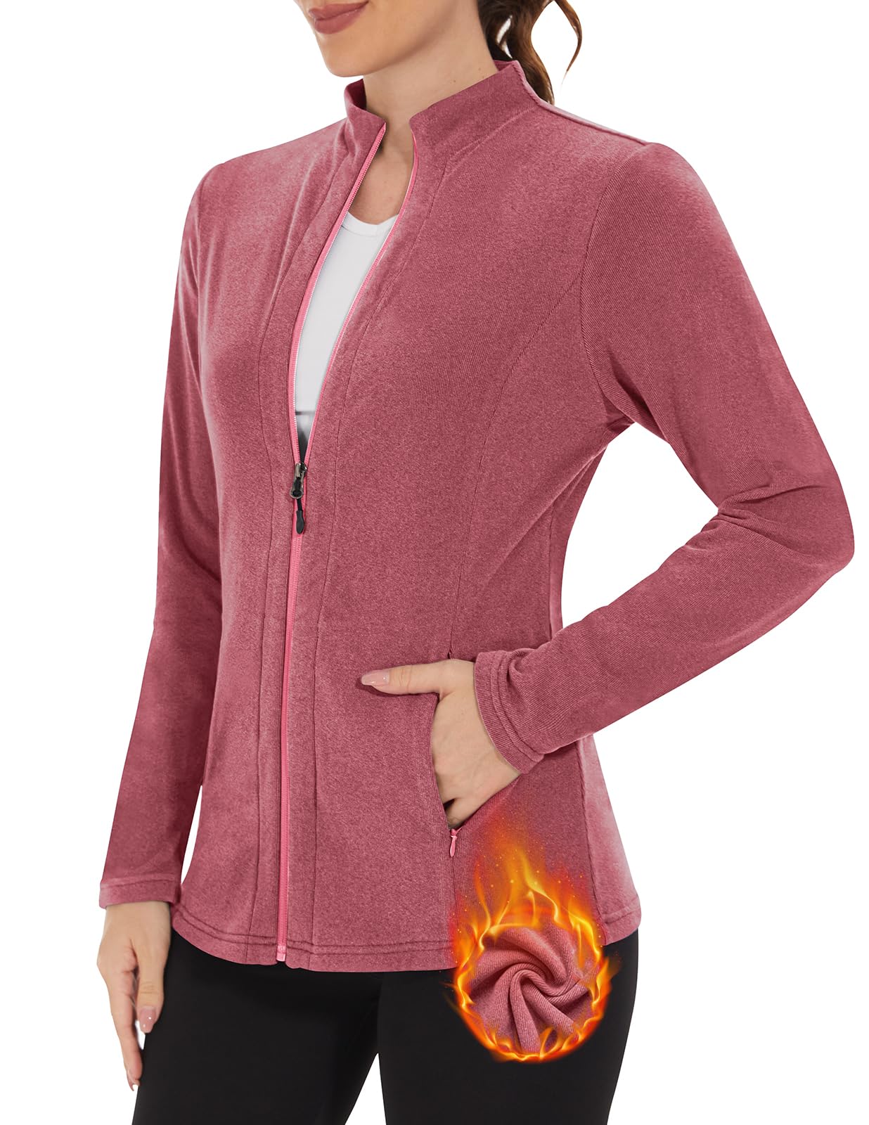 WOWENY Veste polaire pour femme avec doublure chaude col montant et fermeture éclair complète légère et antistatique pour l'hiver l'extérieur la course la randonnée et les loisirs