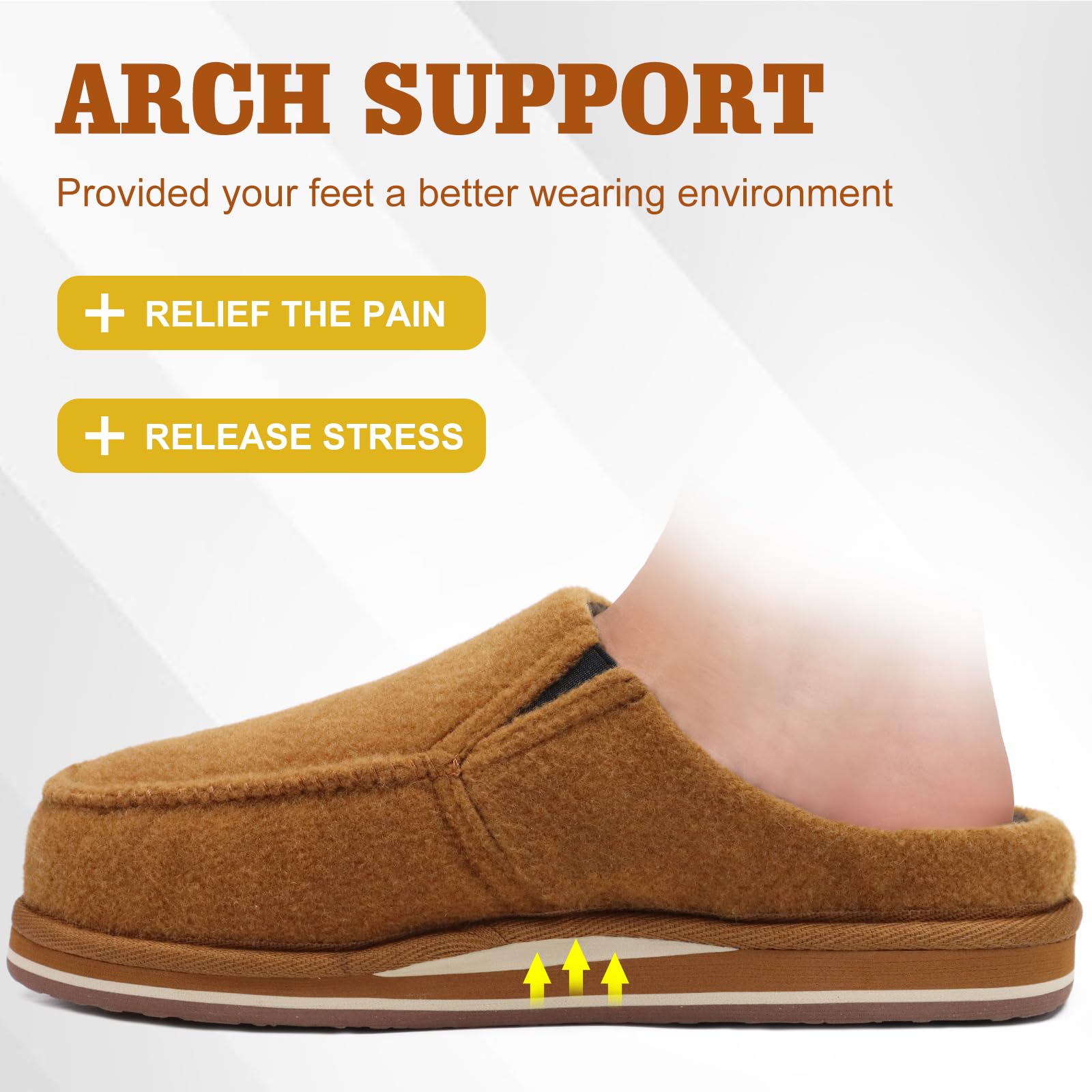 ONCAI Pantofole da Uomo in Comfort Pelo Cotone Strisce Ciabatte da Casa in Lana con Memory Foam Supporto Arco Suola in Gomma Taglia 40-50