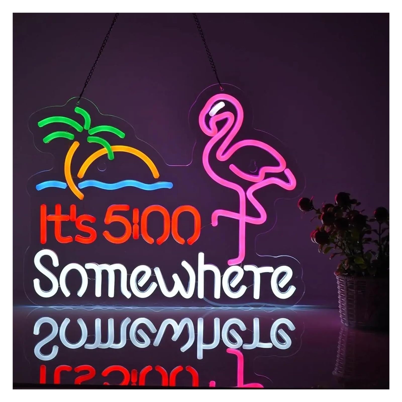 SHOUXI Sign Lamp It's 5:00 O'clock Somewhere Neon Sign Flamingo LED Light Dimmable for Party Man Cave Pub Restaurant Bistro Bar Beer Wall Decor 40.64cmx33.02cm