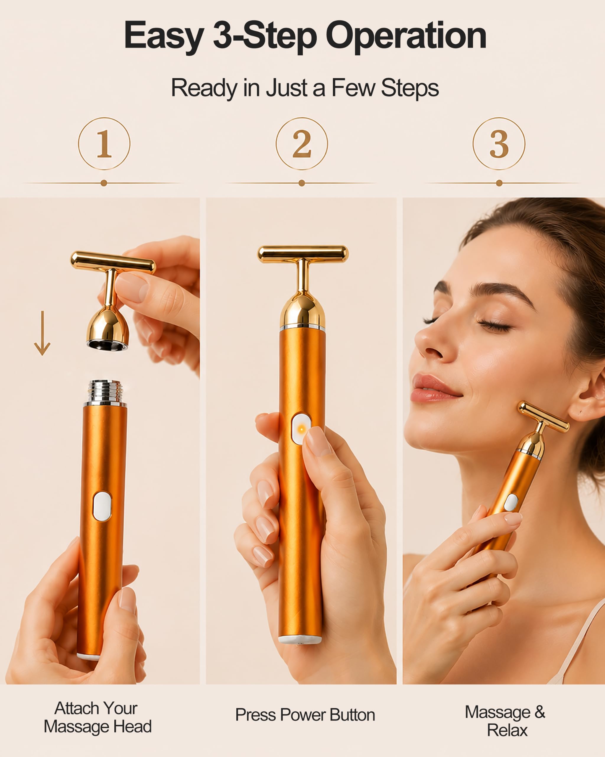 Rodillo masajeador facial recargable, masajeador facial con barra en T vibrante dorada y rodillo facial 3D para drenaje linfático, depuffer facial para mandíbula, cara hinchada y rutina de