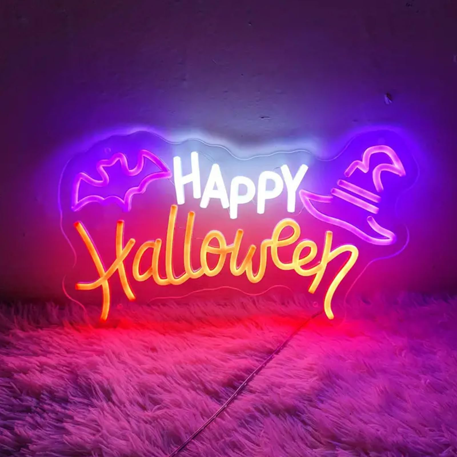 ハロウィン ネオンライト　Halloween　LEDネオン　オーダーメイド Happy Halloweenネオンサイン ハロウィンハッピーネオンロゴ
